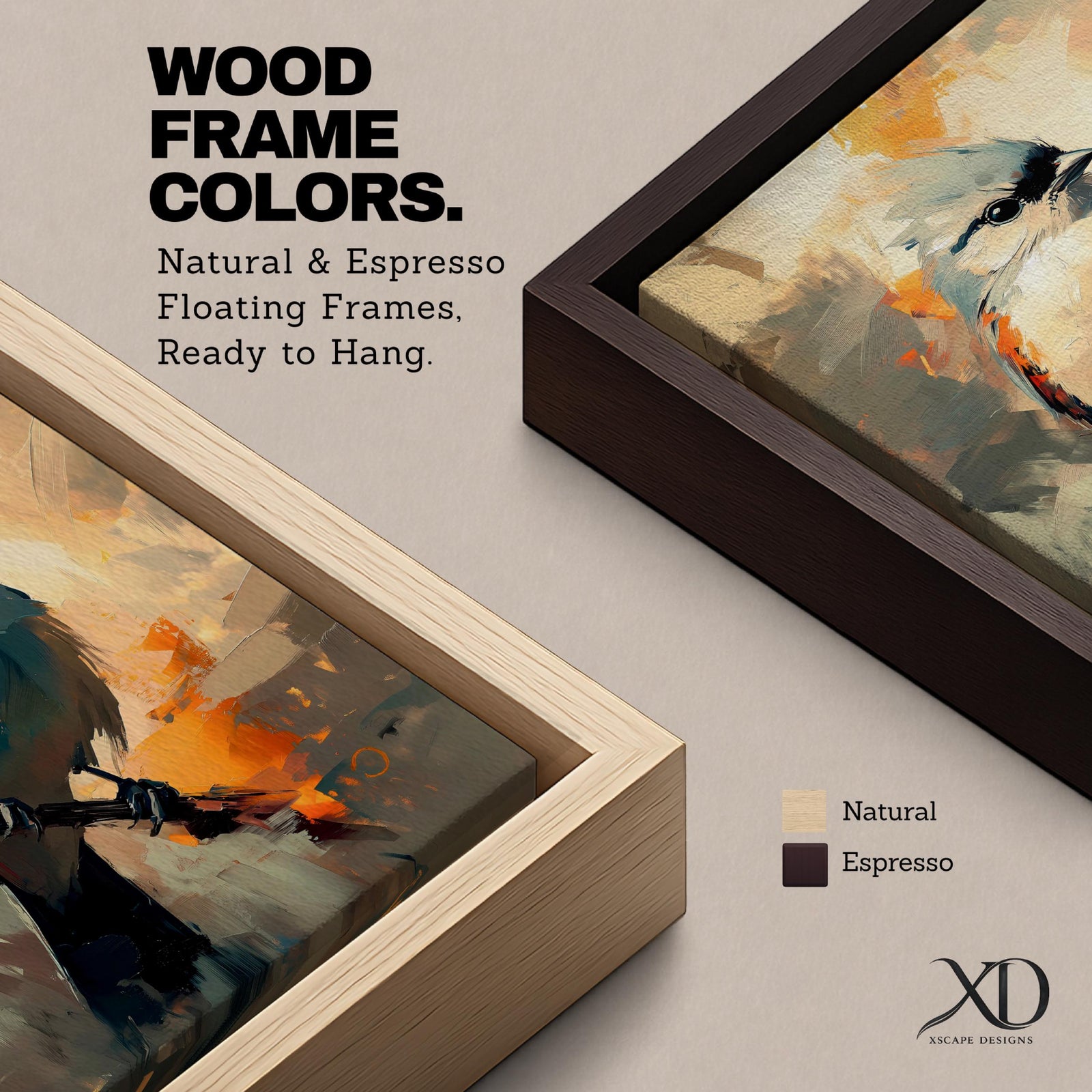 An abstract painting of a bird perched on a branch, featuring bold brushstrokes and vibrant color blocks in an impressionistic style, capturing the essence of a songbird in a modern nature-themed composition.