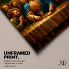 Illustration of The Last Supper showing Jesus seated at a long table with the twelve disciples gathered around him as he presents bread and wine representing the Eucharist, composed in a traditional biblical scene with expressive gestures and balanced arrangement, rendered with soft shading and warm tones in a Christian devotional style.