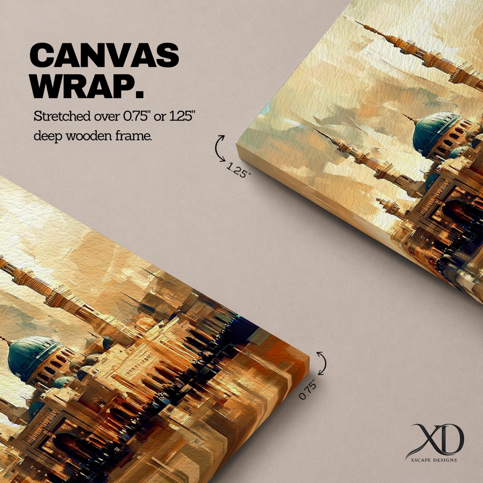 Masjid Al Nabawi wall art featuring the iconic green dome and minarets of the Prophet’s Mosque in Medina. Vintage style Islamic artwork capturing the sacred mosque courtyard and architecture, framed canvas decor inspired by one of Islam’s most important holy sites.
