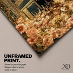 Ornate Islamic artwork of the Kaaba framed by a richly decorated mihrab with golden floral elements and intricate Ottoman-style patterns.