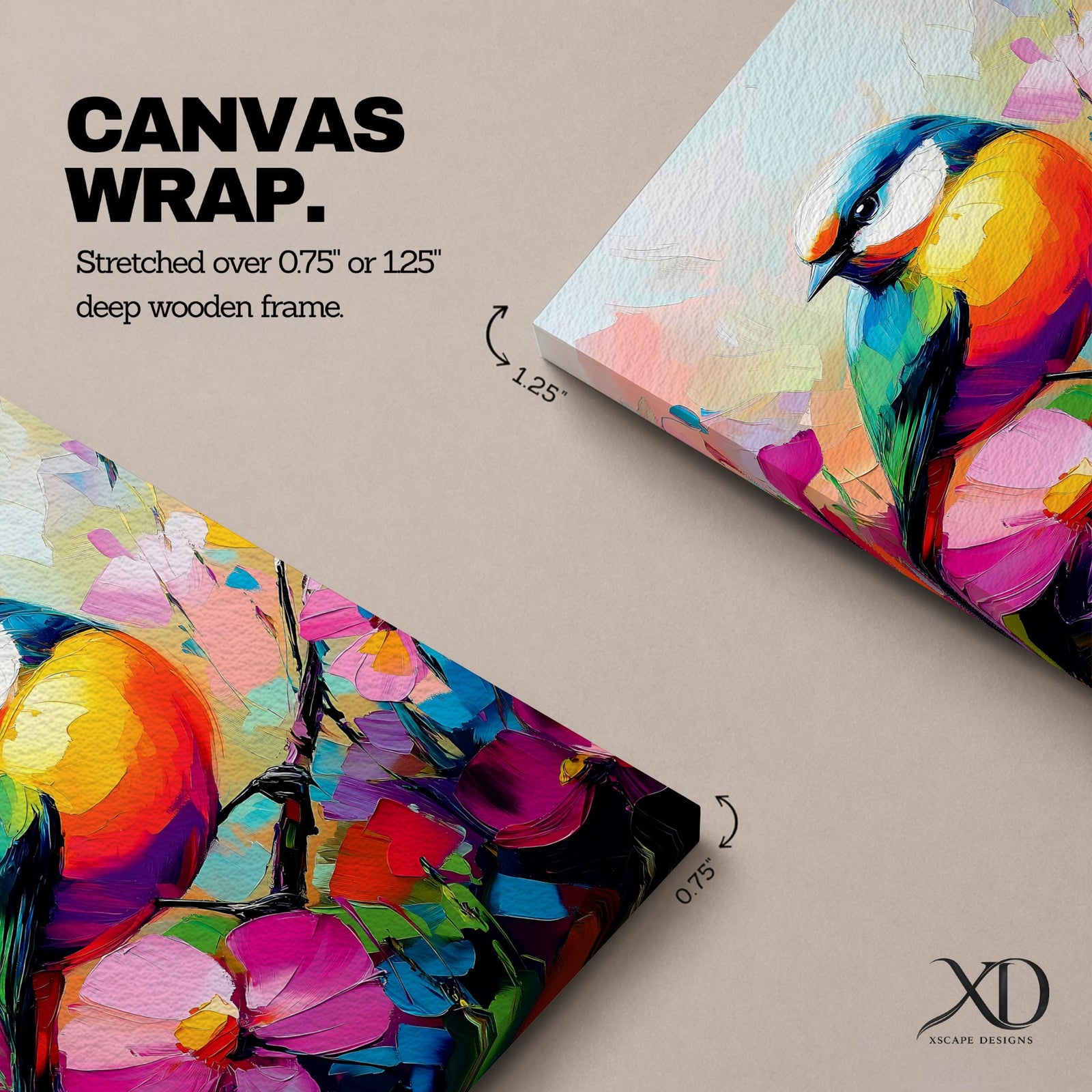 A vibrant colorful bird perched on a branch surrounded by large pink flowers, rendered in a bright, painterly style with bold, smooth brush strokes and rich color contrasts, emphasizing the natural beauty of the bird and floral elements in a lively composition.