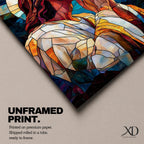 Modern stained glass style illustration of Jesus Christ shown praying with hands clasped and head bowed, portrayed with a calm expression and soft halo, composed of luminous jewel toned glass segments and radiant light patterns, rendered with clean lines and glowing color in a contemporary Christian devotional composition.