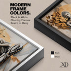 A framed canvas artwork depicting Buddha seated in meditation with hands in prayer position, set against a large golden circular background and stylized tree branches. The image is rendered in a realistic style with soft shading and a serene expression, emphasizing calm and mindfulness.