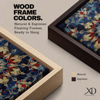 Intricate Islamic geometric mandala pattern featuring symmetrical arabesque floral motifs in deep blue, gold, and red tones arranged in a radial mosaic design, creating an ornate ornamental pattern inspired by traditional Islamic tilework and decorative architecture.