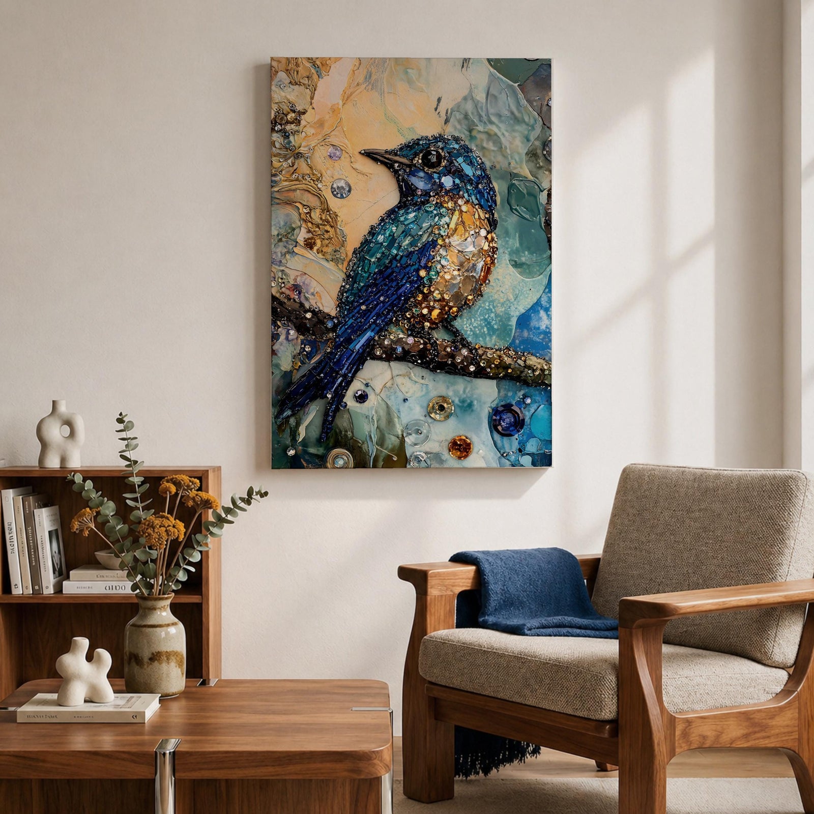 Kingfisher Bird Wall Art Wildlife Nature Halcyon King Mosaic Gift Living Room Home Decor