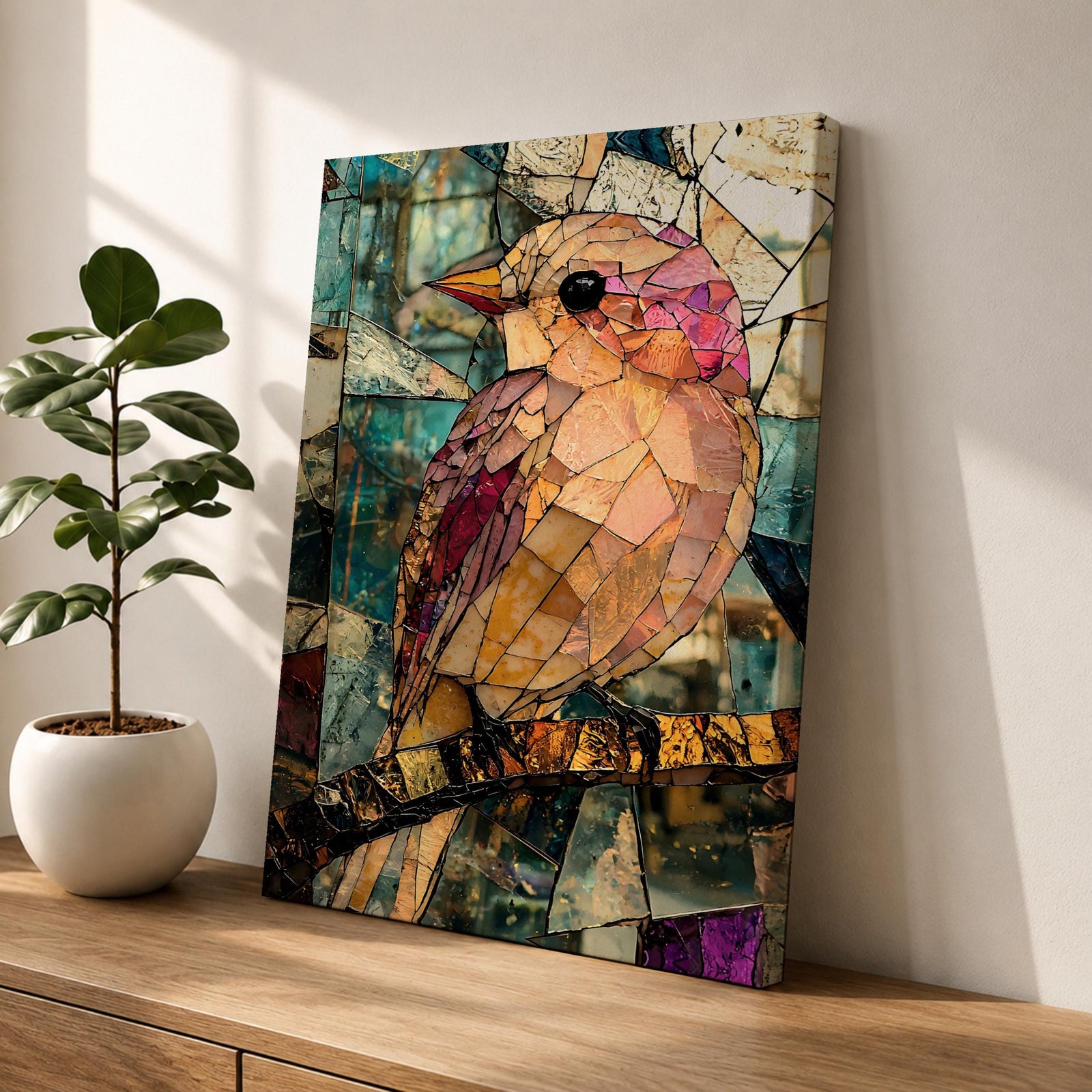 Bird Wild Wall Art Songbird Branch Stained Glass Nature Gift Living Room Home Decor