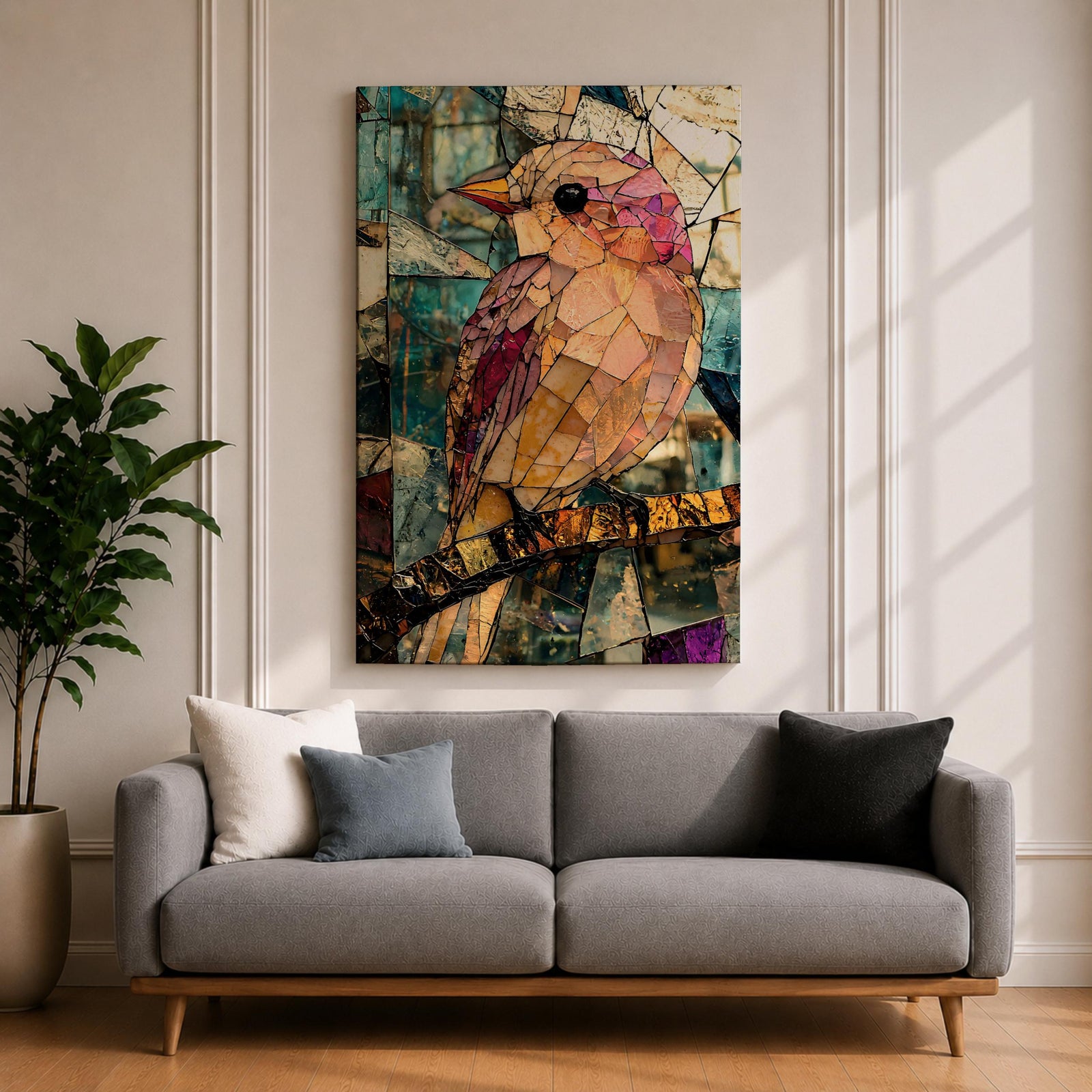 Bird Wild Wall Art Songbird Branch Stained Glass Nature Gift Living Room Home Decor