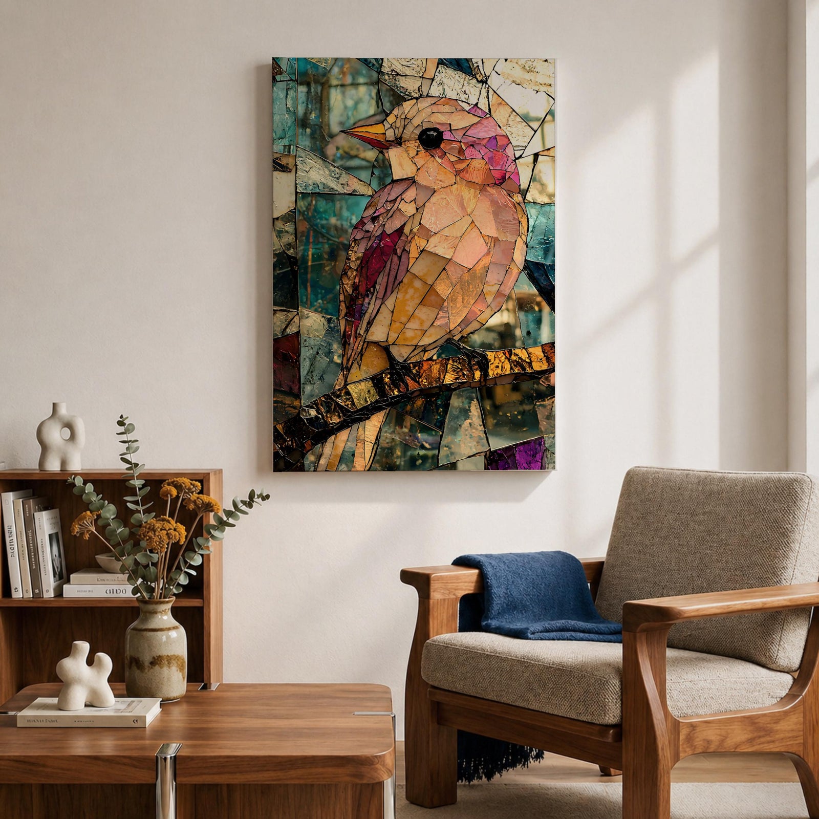 Bird Wild Wall Art Songbird Branch Stained Glass Nature Gift Living Room Home Decor