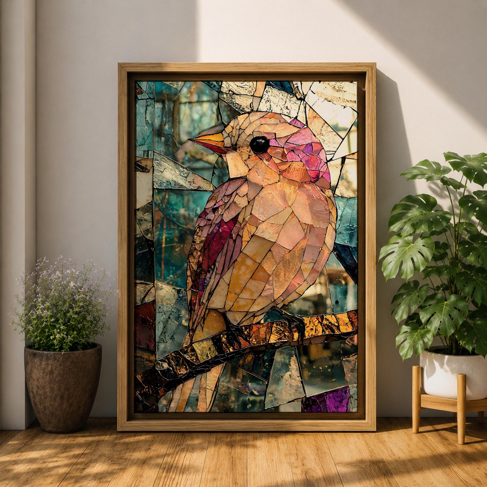 Bird Wild Wall Art Songbird Branch Stained Glass Nature Gift Living Room Home Decor