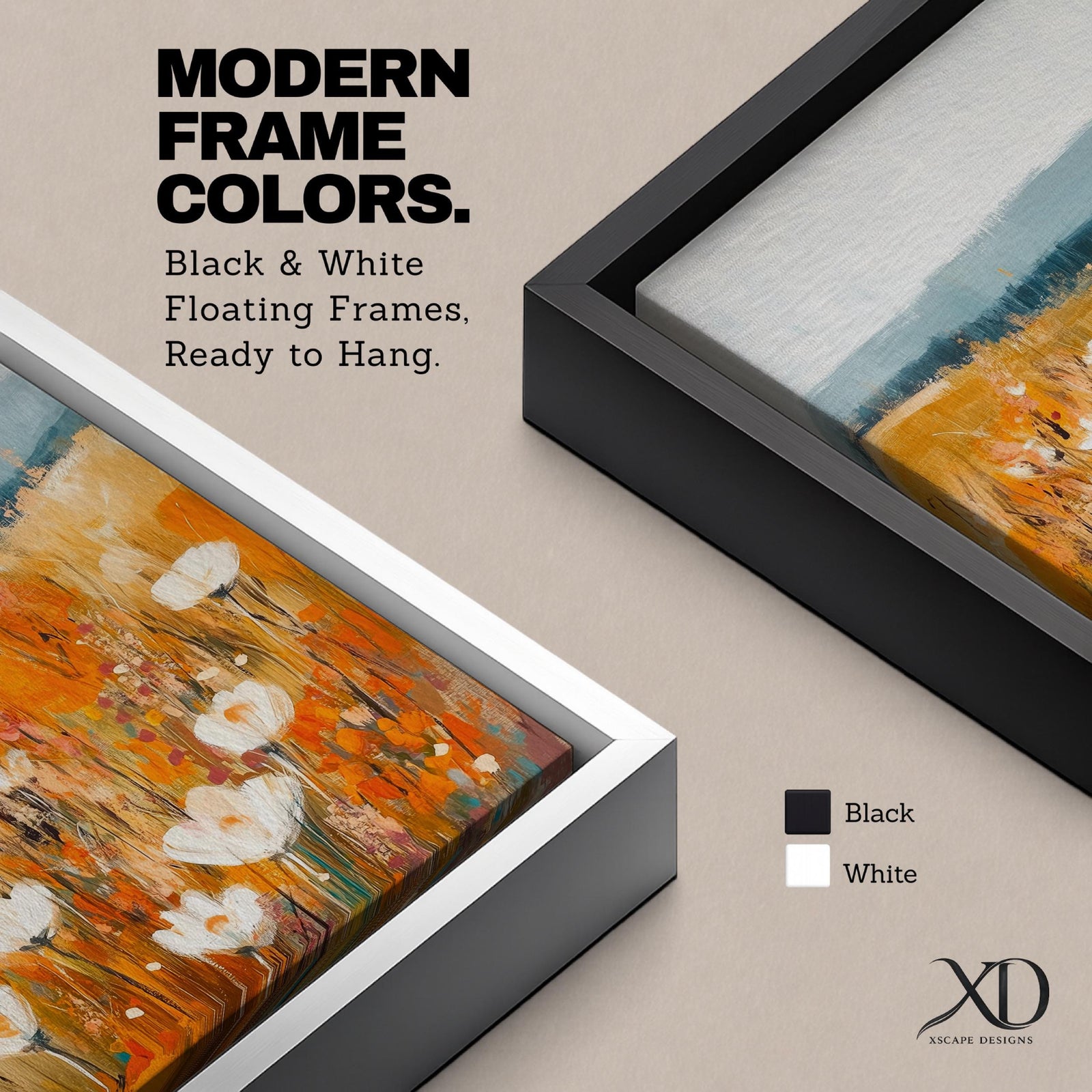 This artwork depicts a vintage-style wildflower meadow with soft white blooms and warm autumn tones. The floral composition blends painterly brushstrokes with a rustic aesthetic, capturing a natural landscape scene that evokes a cozy farmhouse feel. The framed canvas enhances its classic charm.