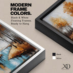 A framed canvas painting depicting an autumn river winding through a forest with tall trees in fall colors. The artwork features a vintage style with textured brushstrokes, emphasizing the natural landscape and serene water reflections in warm rustic tones.
