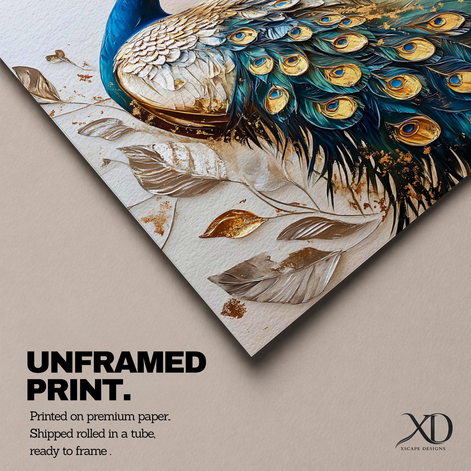 A detailed vintage-style framed canvas wall art featuring a peacock with intricate feathers and botanical elements. The artwork highlights the peacock’s elegant plumage with gold and blue tones in a classic vintage visual style, emphasizing natural animal beauty and botanical motifs.