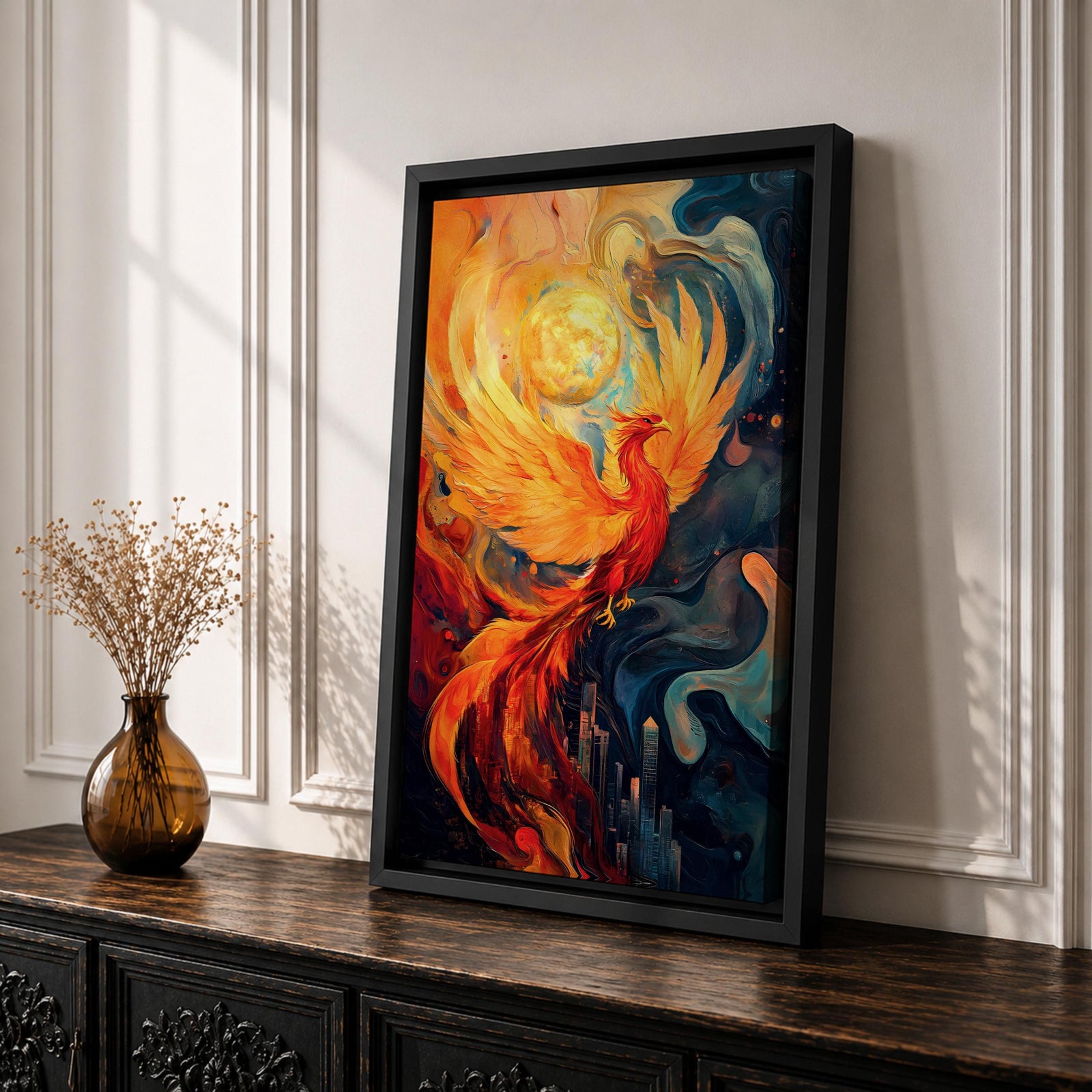 Phoenix Mythical Bird Wall Art Firebird Mythology Symbol Abstract Gift Living Room Home Decor