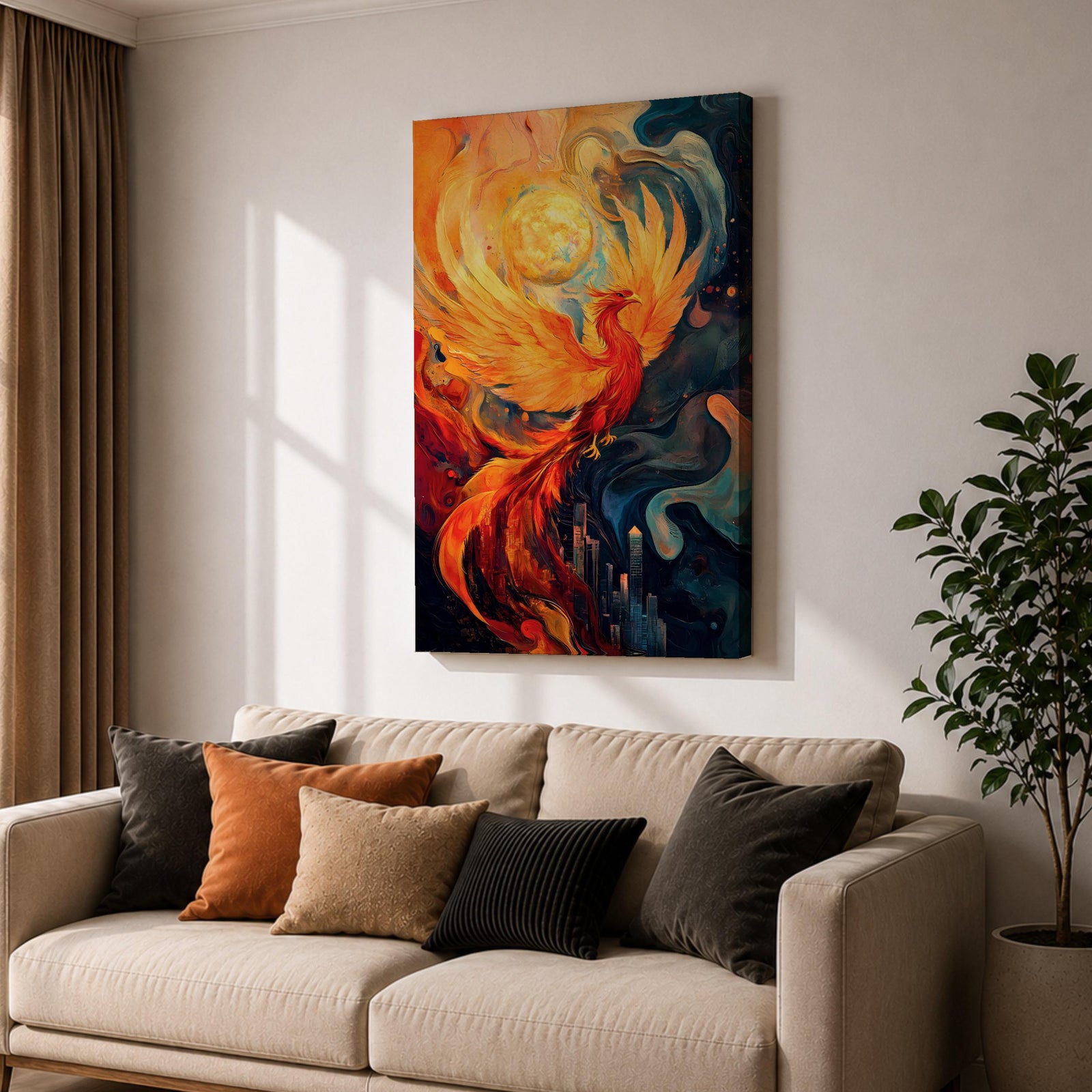 Phoenix Mythical Bird Wall Art Firebird Mythology Symbol Abstract Gift Living Room Home Decor