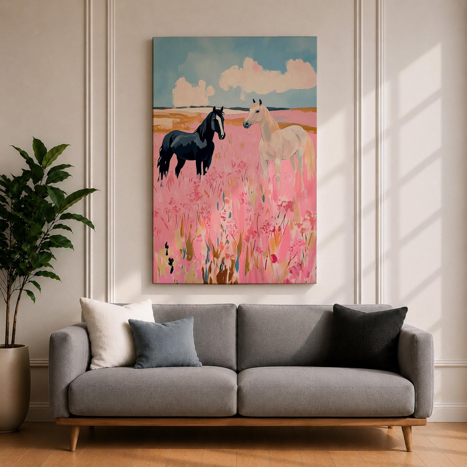 Horses Wild Animal Wall Art Meadow Landscape Nature Gift Living Room Home Decor