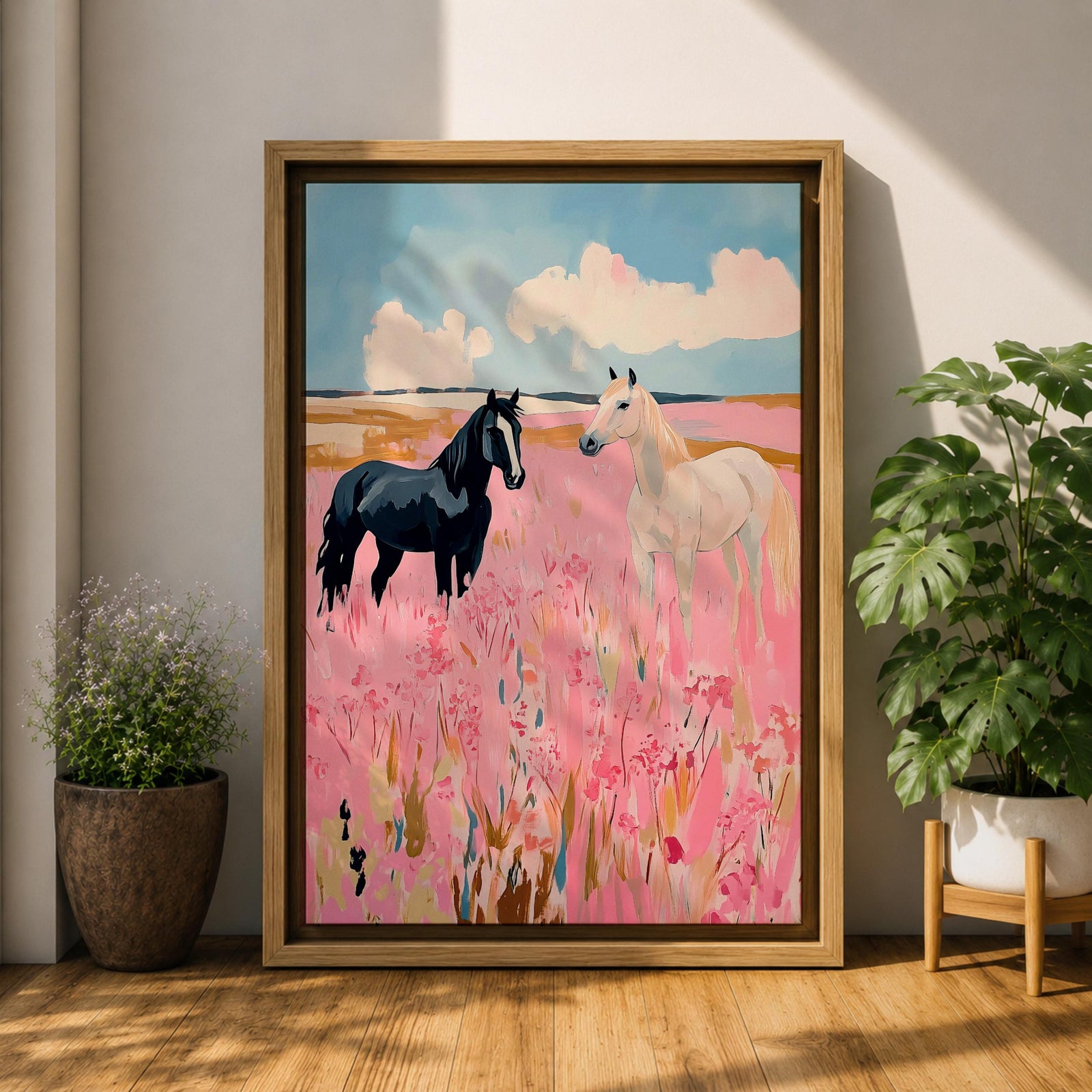 Horses Wild Animal Wall Art Meadow Landscape Nature Gift Living Room Home Decor