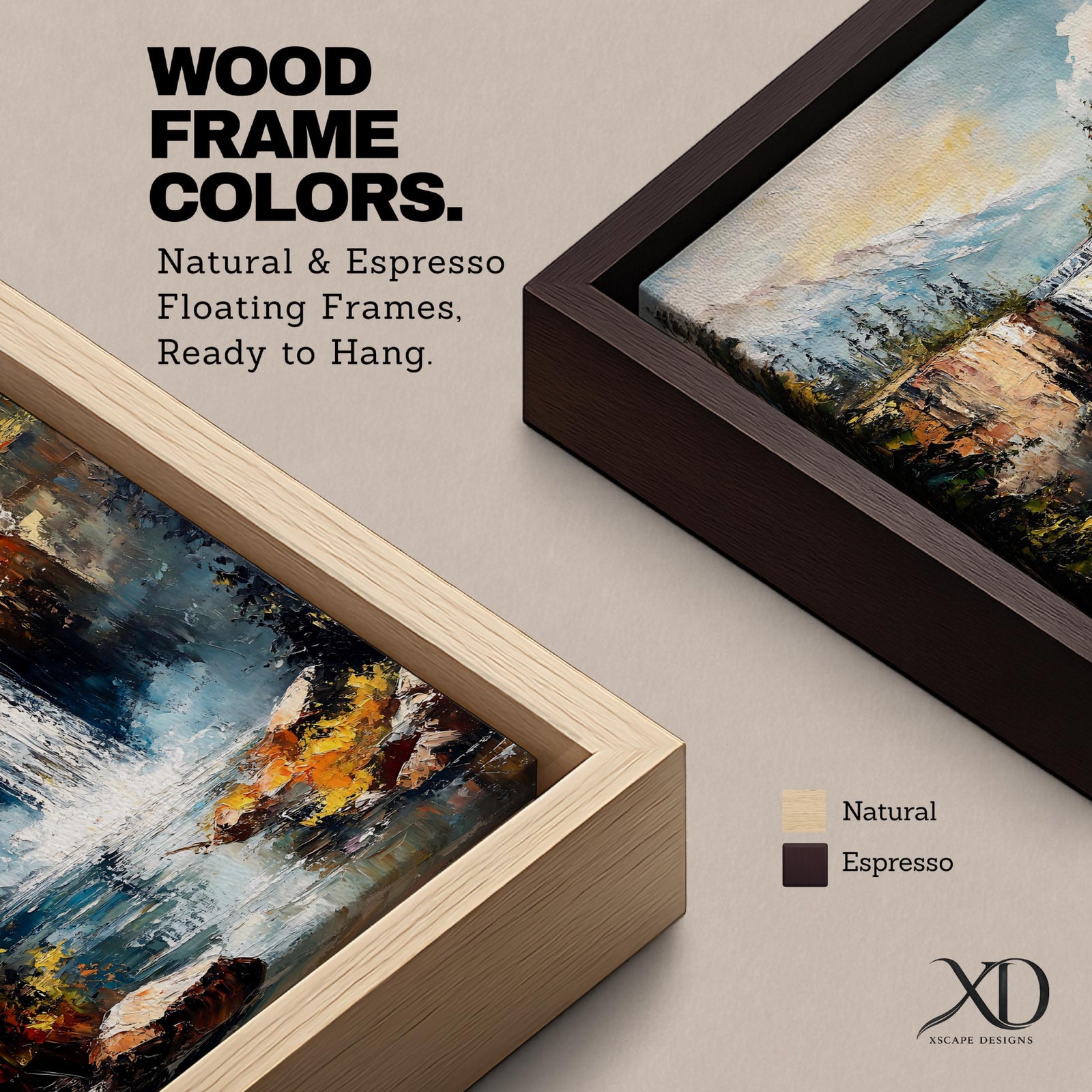 This impasto style framed canvas features a waterfall cascading between rocky cliffs surrounded by dense forest and mist, with textured brushstrokes creating a vivid landscape scene of nature’s power and tranquility.