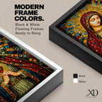 A detailed mosaic-style stained glass artwork depicting the Sacred Heart of Mary, featuring the Virgin Mary with a radiant halo and a heart symbol at her chest, richly adorned with jewel-like textures and vibrant colors, capturing a traditional religious iconography in a mosaic visual style.