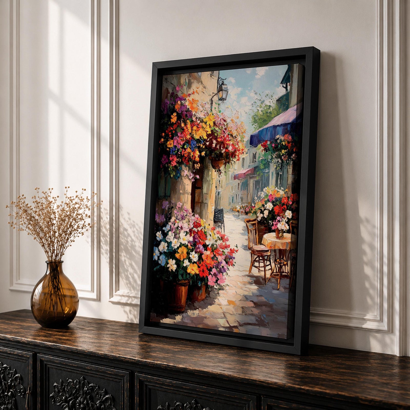 European Cafe Street Wall Art Mediterranean Floral Alley Gift Living Room Home Decor Travel