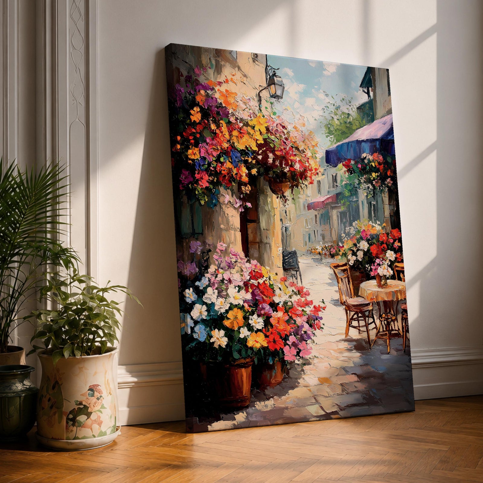 European Cafe Street Wall Art Mediterranean Floral Alley Gift Living Room Home Decor Travel
