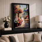 European Cafe Street Wall Art Mediterranean Floral Alley Gift Living Room Home Decor Travel
