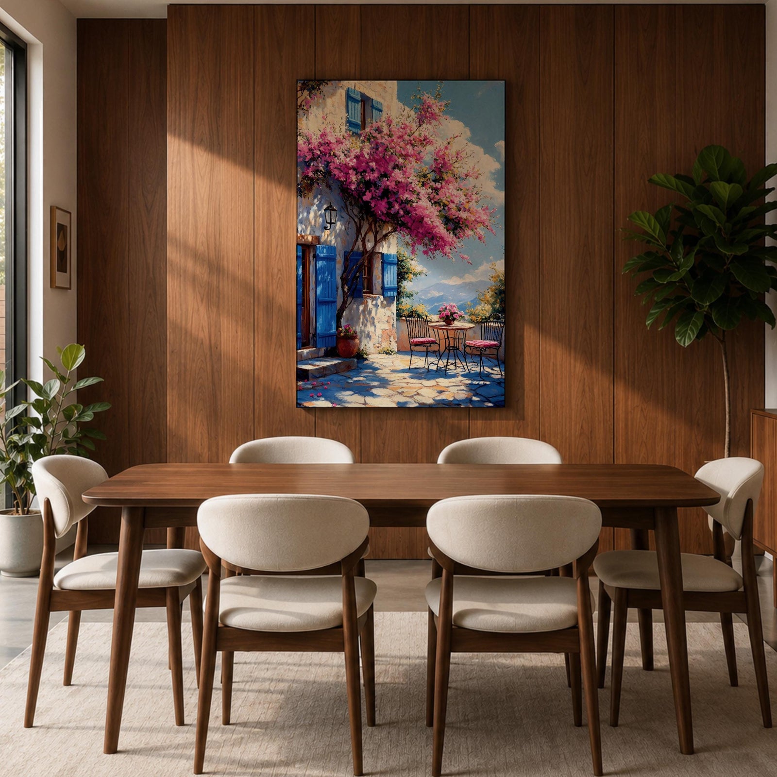 Santorini Patio Wall Art Greek Island Bistro Floral Travel Gift Dining Room Home Decor