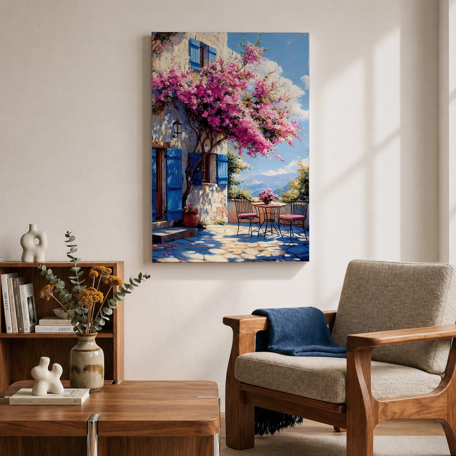 Santorini Patio Wall Art Greek Island Bistro Floral Travel Gift Dining Room Home Decor