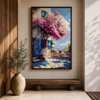 Santorini Patio Wall Art Greek Island Bistro Floral Travel Gift Dining Room Home Decor