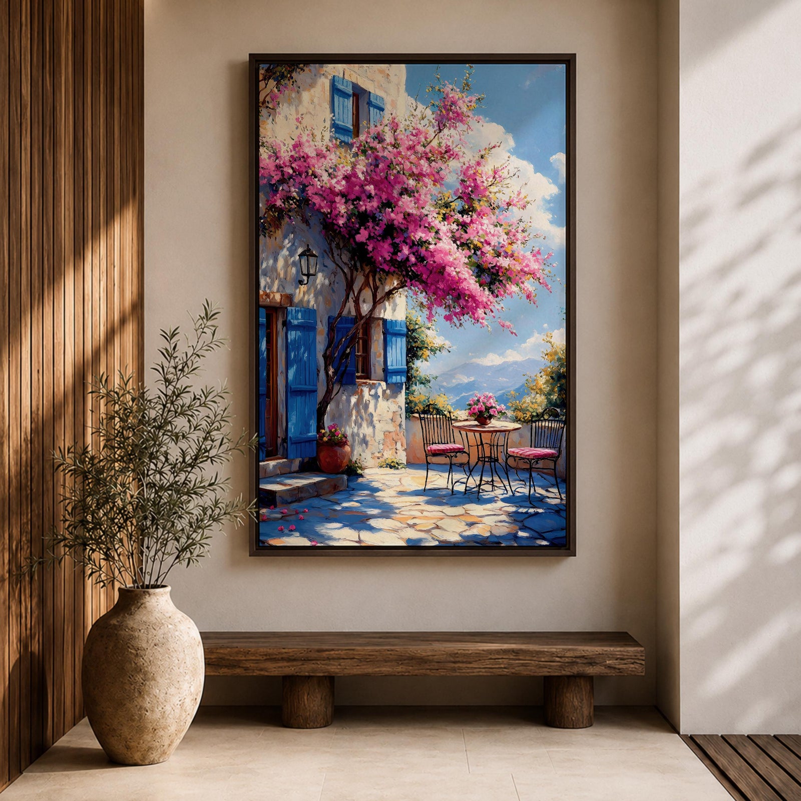 Santorini Patio Wall Art Greek Island Bistro Floral Travel Gift Dining Room Home Decor