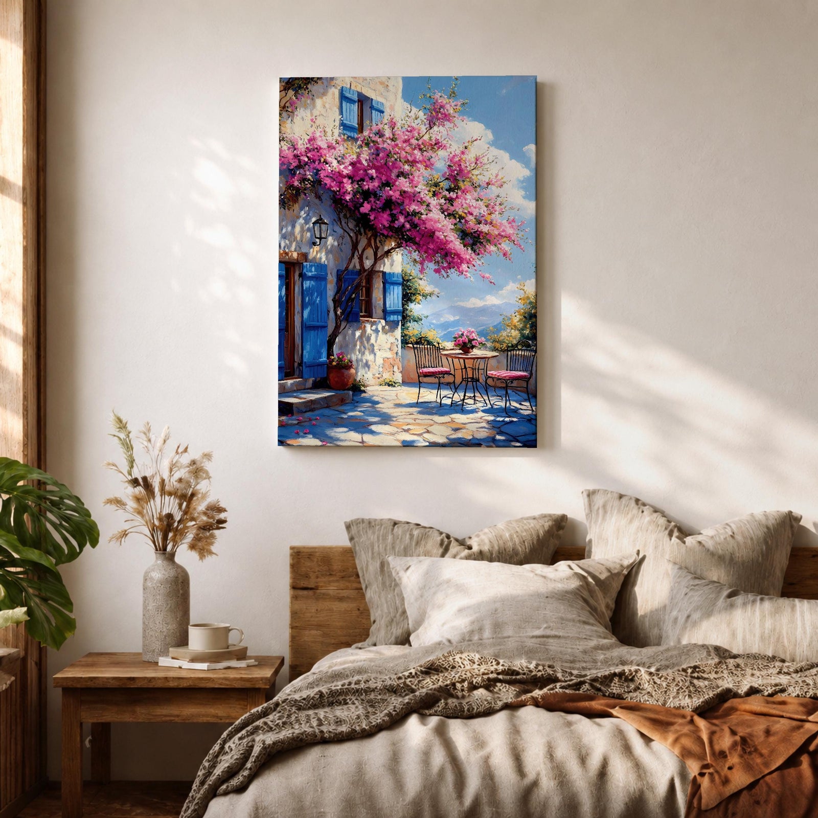 Santorini Patio Wall Art Greek Island Bistro Floral Travel Gift Dining Room Home Decor
