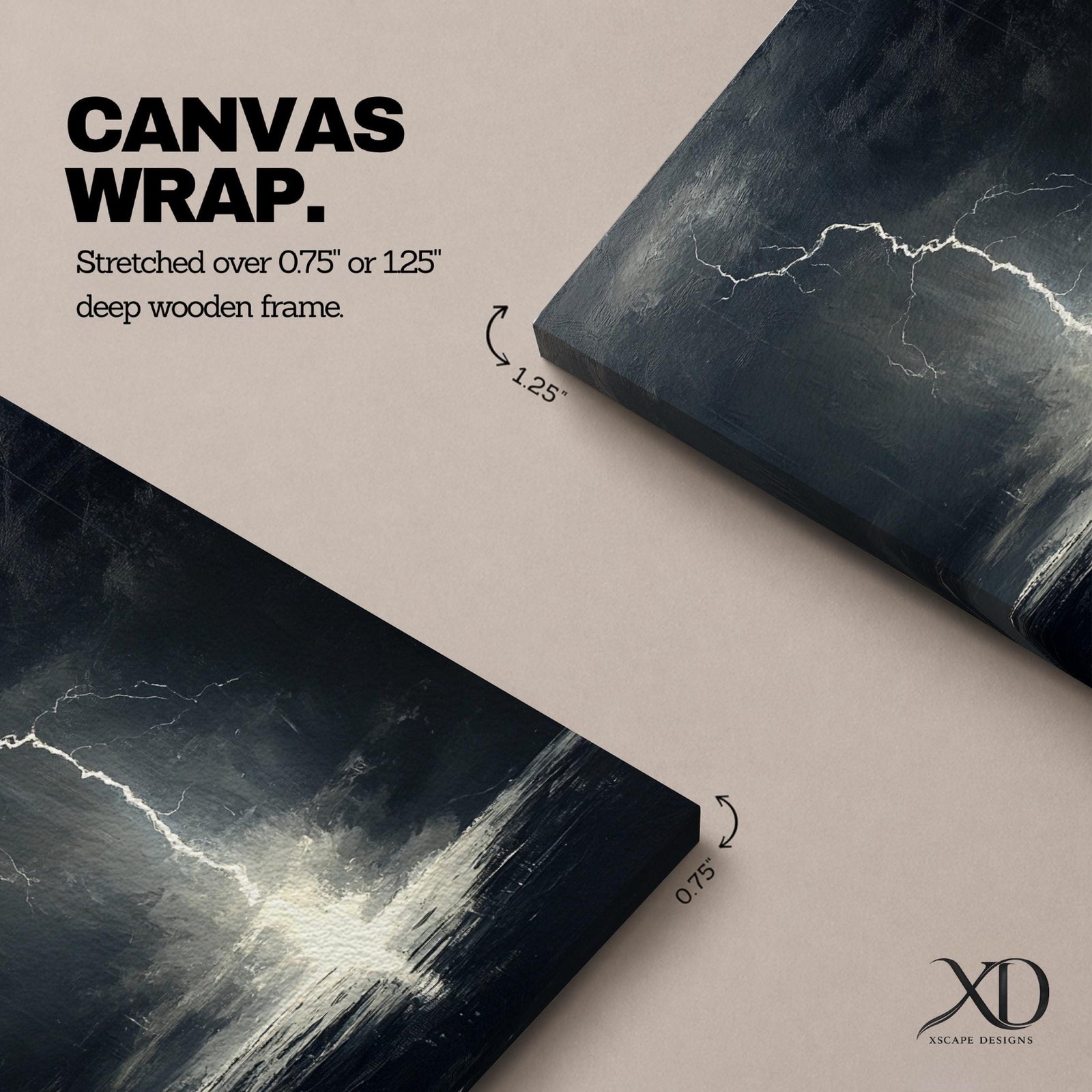 A framed canvas wall art depicting a dramatic lightning bolt striking over a stormy ocean seascape. The dark clouds and turbulent water create a powerful natural scene emphasizing the raw energy of lightning over the sea, captured in a realistic style.