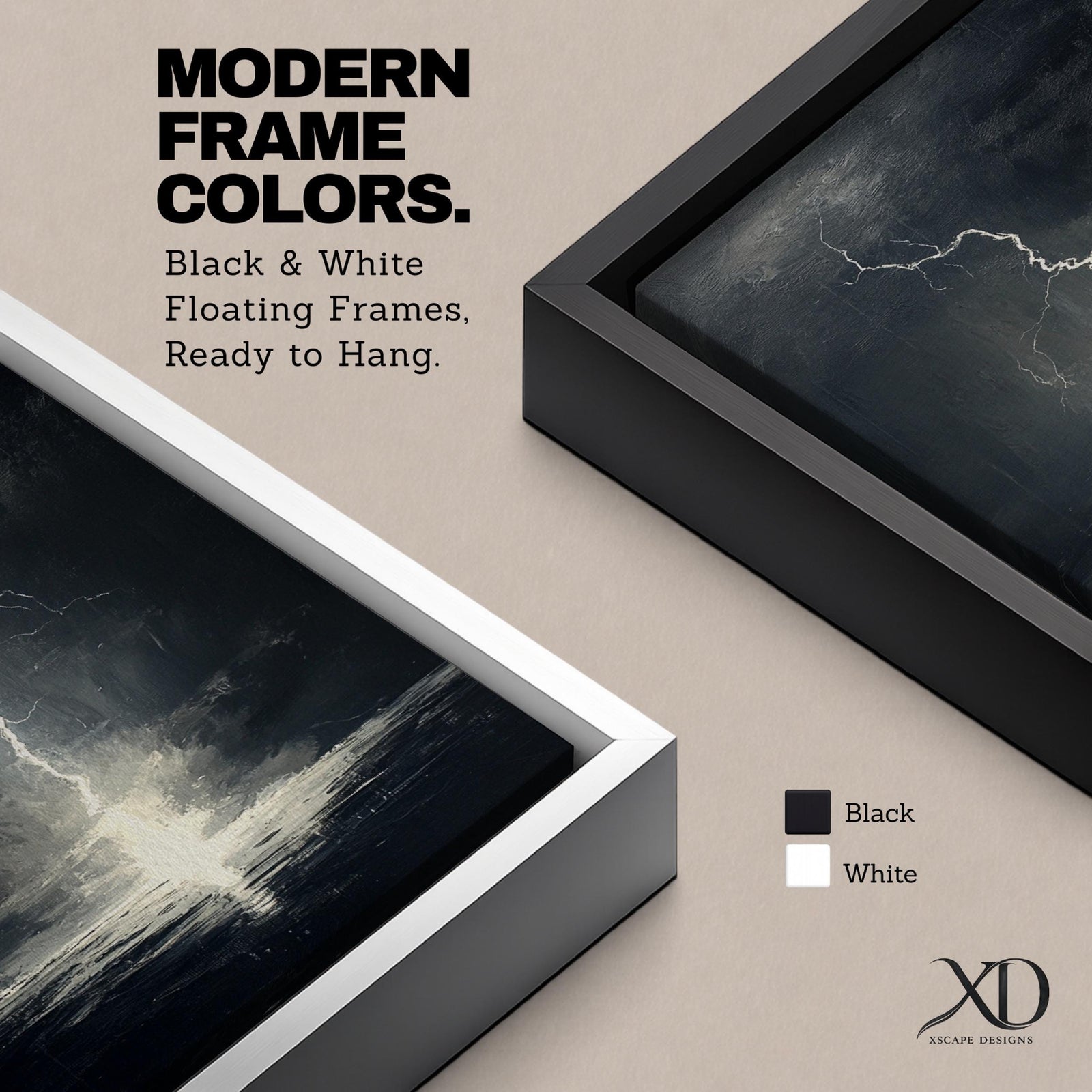 A framed canvas wall art depicting a dramatic lightning bolt striking over a stormy ocean seascape. The dark clouds and turbulent water create a powerful natural scene emphasizing the raw energy of lightning over the sea, captured in a realistic style.