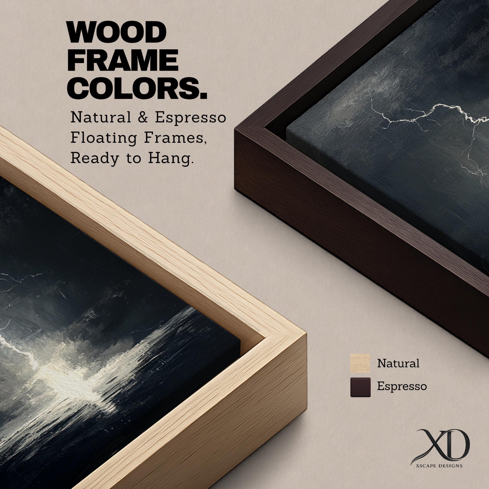 A framed canvas wall art depicting a dramatic lightning bolt striking over a stormy ocean seascape. The dark clouds and turbulent water create a powerful natural scene emphasizing the raw energy of lightning over the sea, captured in a realistic style.