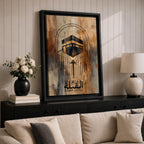 Minimalist Islamic artwork depicting the Kaaba with geometric directional lines guiding toward it to represent the Qibla prayer direction, with Arabic calligraphy reading Al-Qibla beneath the design.