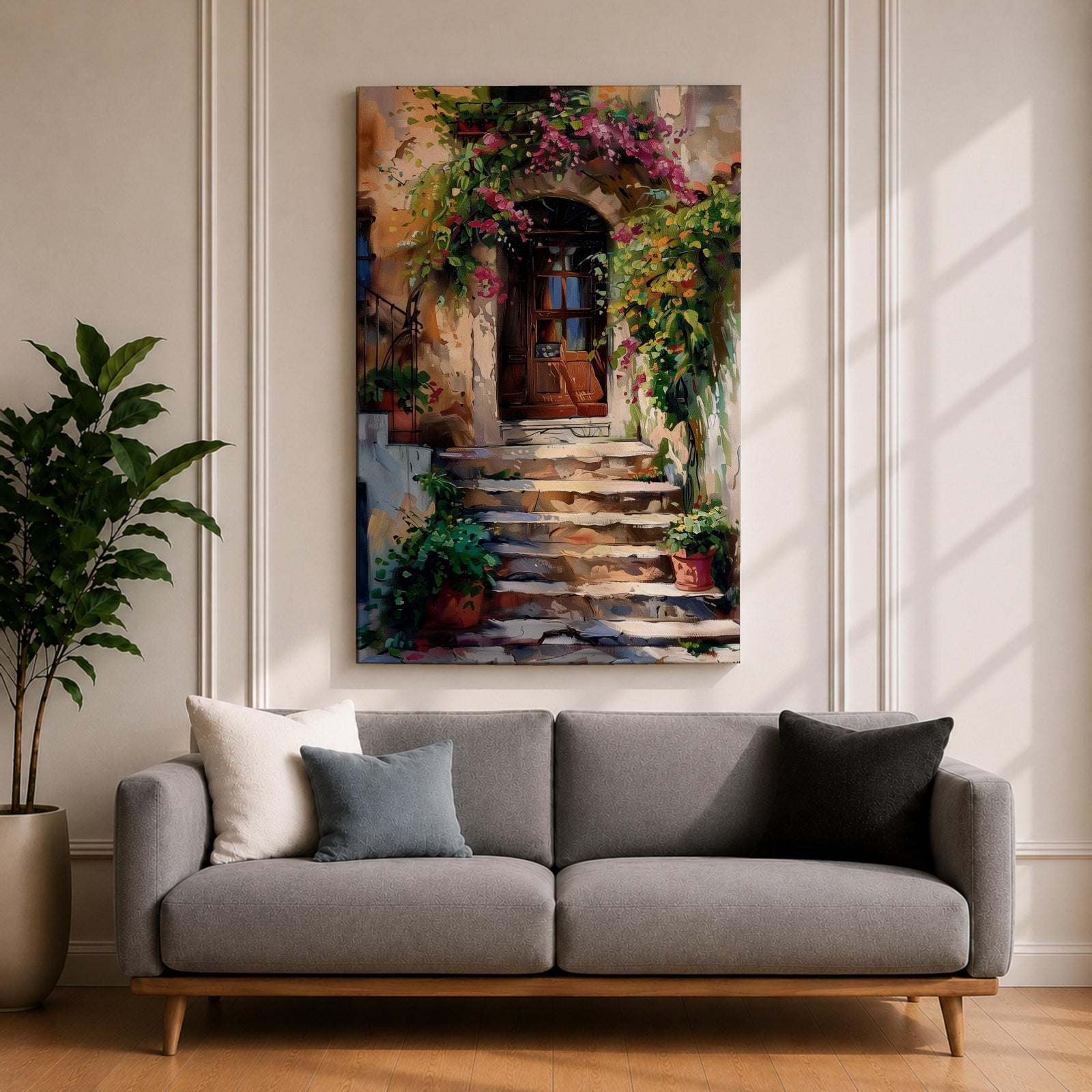 Italian Doorway Mediterranean Wall Art Villa Archway Floral Landscape Gift Living Room Home Decor