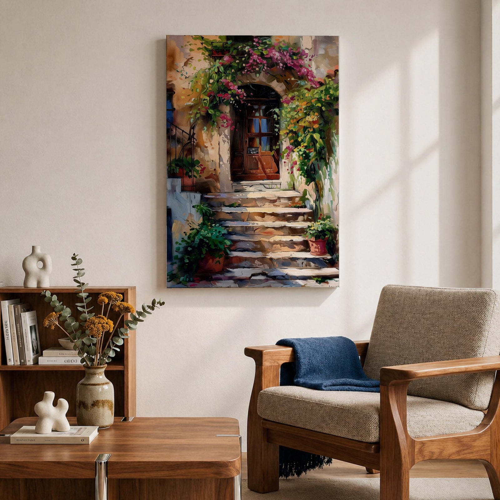 Italian Doorway Mediterranean Wall Art Villa Archway Floral Landscape Gift Living Room Home Decor