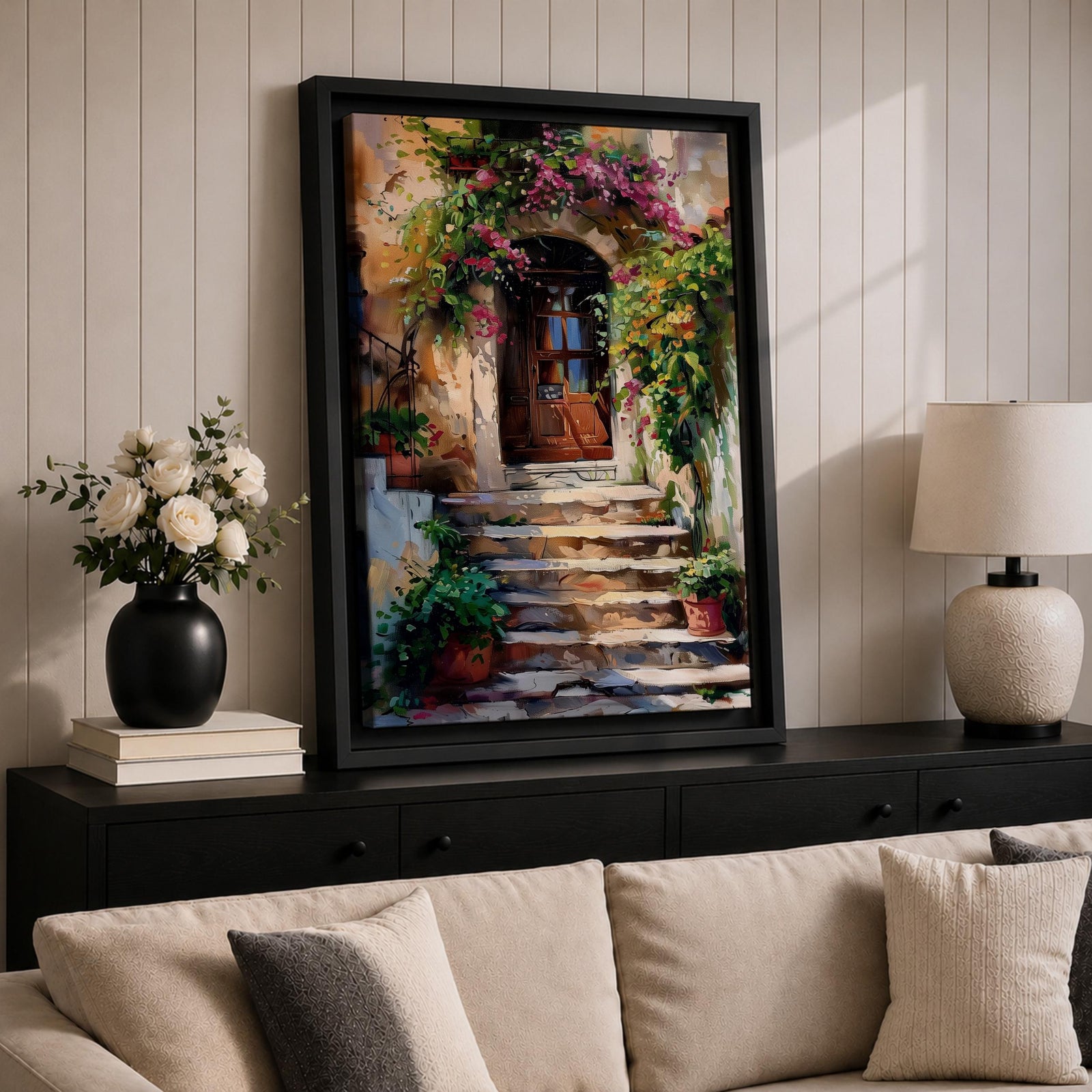 Italian Doorway Mediterranean Wall Art Villa Archway Floral Landscape Gift Living Room Home Decor