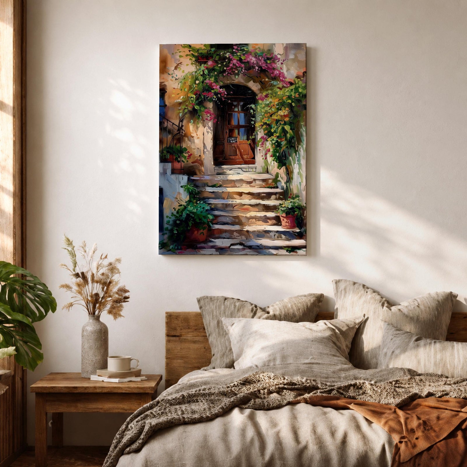Italian Doorway Mediterranean Wall Art Villa Archway Floral Landscape Gift Living Room Home Decor