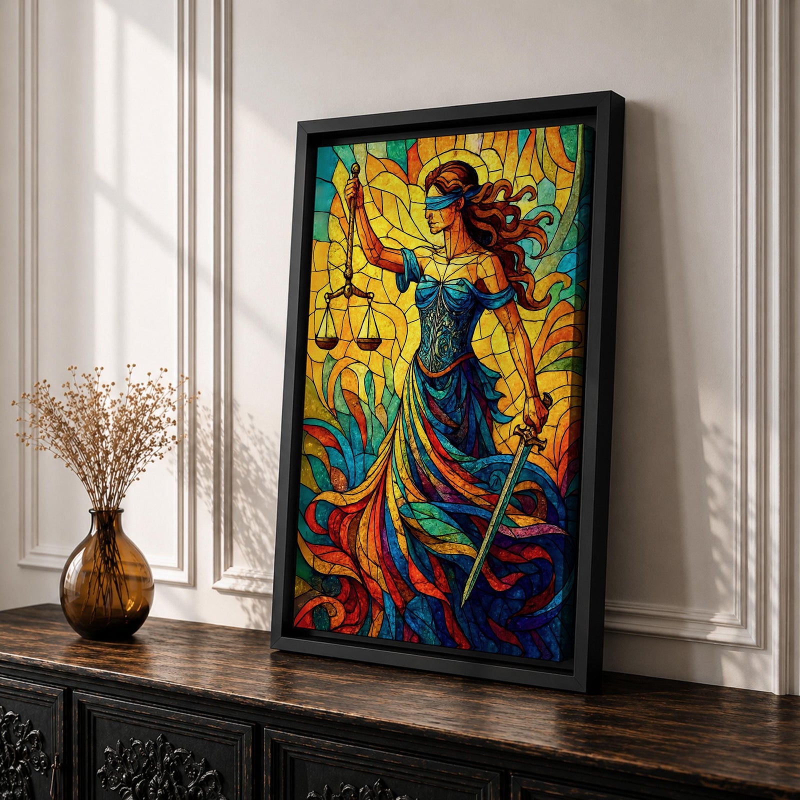 Lady Justice Wall Art Legal Symbol Themis Mythology Stained Glass Gift Office Home Decor