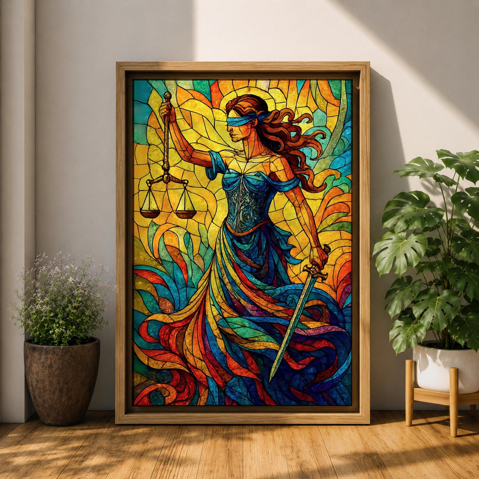 Lady Justice Wall Art Legal Symbol Themis Mythology Stained Glass Gift Office Home Decor