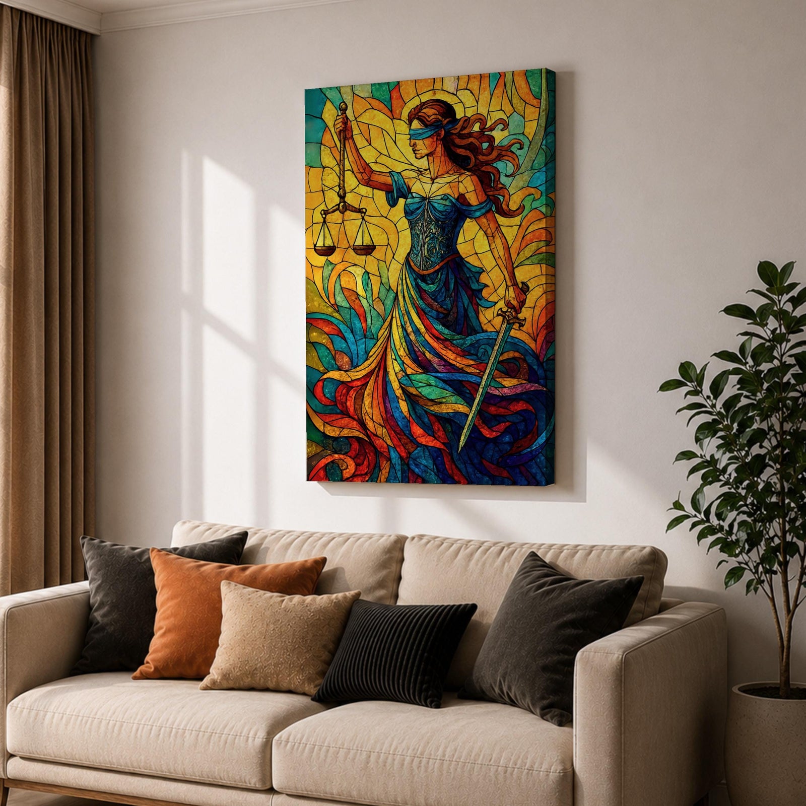 Lady Justice Wall Art Legal Symbol Themis Mythology Stained Glass Gift Office Home Decor
