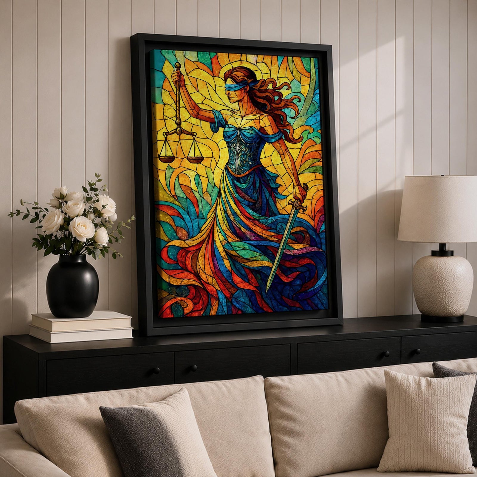 Lady Justice Wall Art Legal Symbol Themis Mythology Stained Glass Gift Office Home Decor