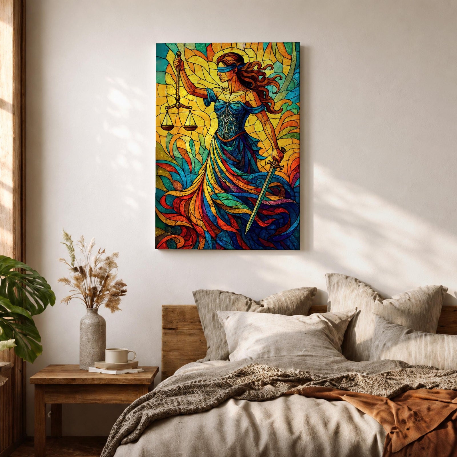 Lady Justice Wall Art Legal Symbol Themis Mythology Stained Glass Gift Office Home Decor