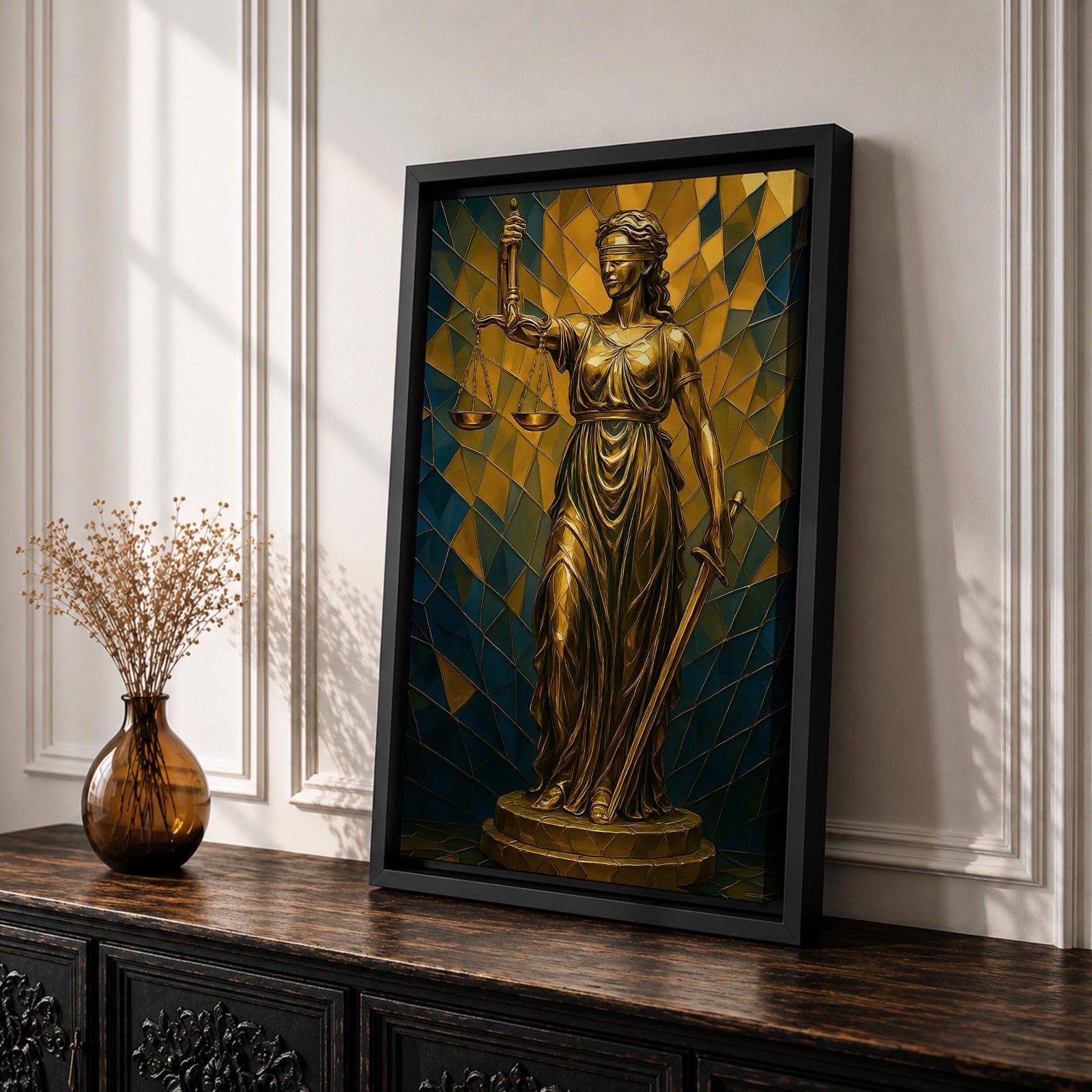 Lady Justice Legal Symbol Wall Art Themis Mythology Stained Glass Gift Office Home Decor