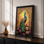 Peacock Bird Wall Art Indian Royal Mughal Floral Nature Gift Living Room Home Decor