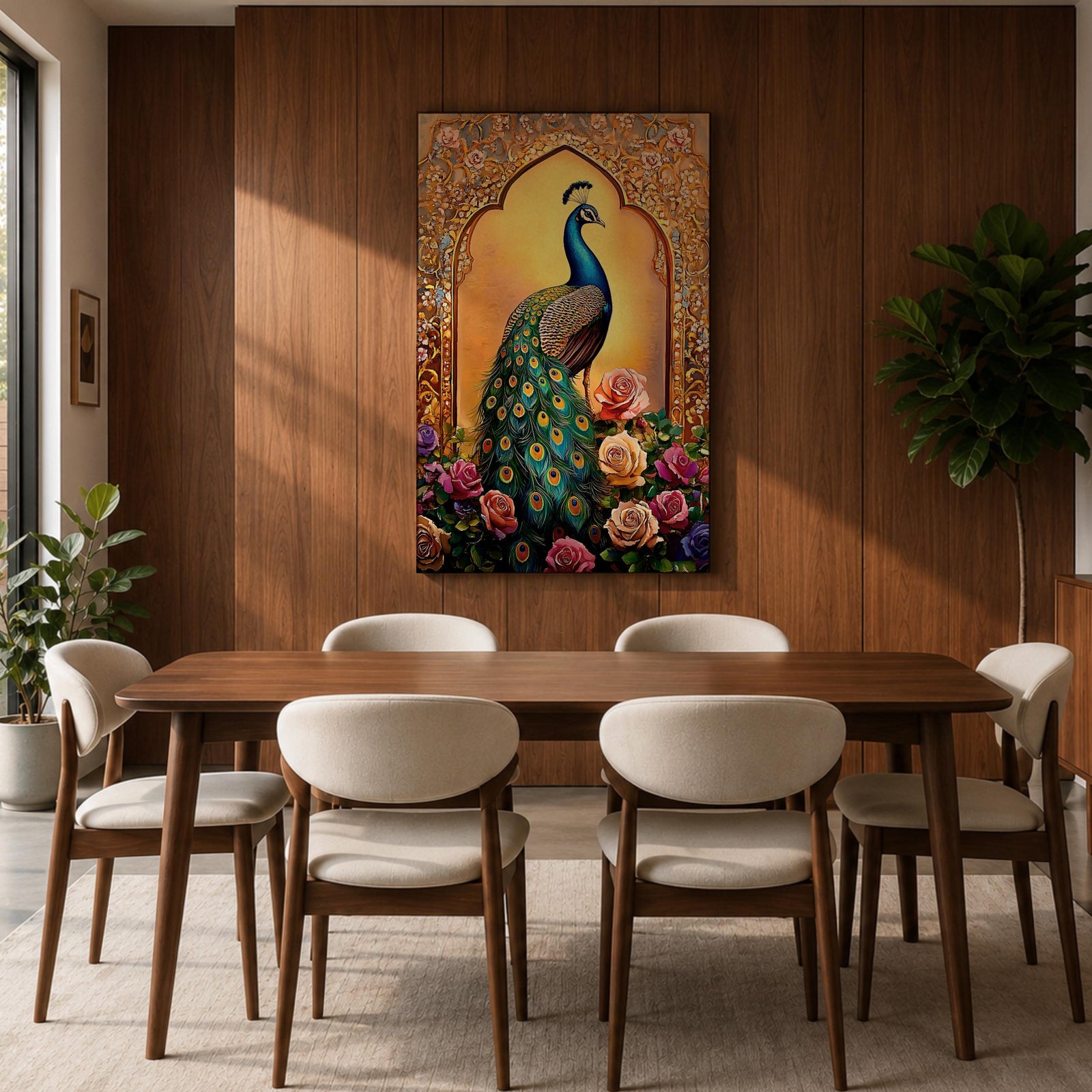 Peacock Bird Wall Art Indian Royal Mughal Floral Nature Gift Living Room Home Decor