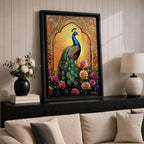 Peacock Bird Wall Art Indian Royal Mughal Floral Nature Gift Living Room Home Decor