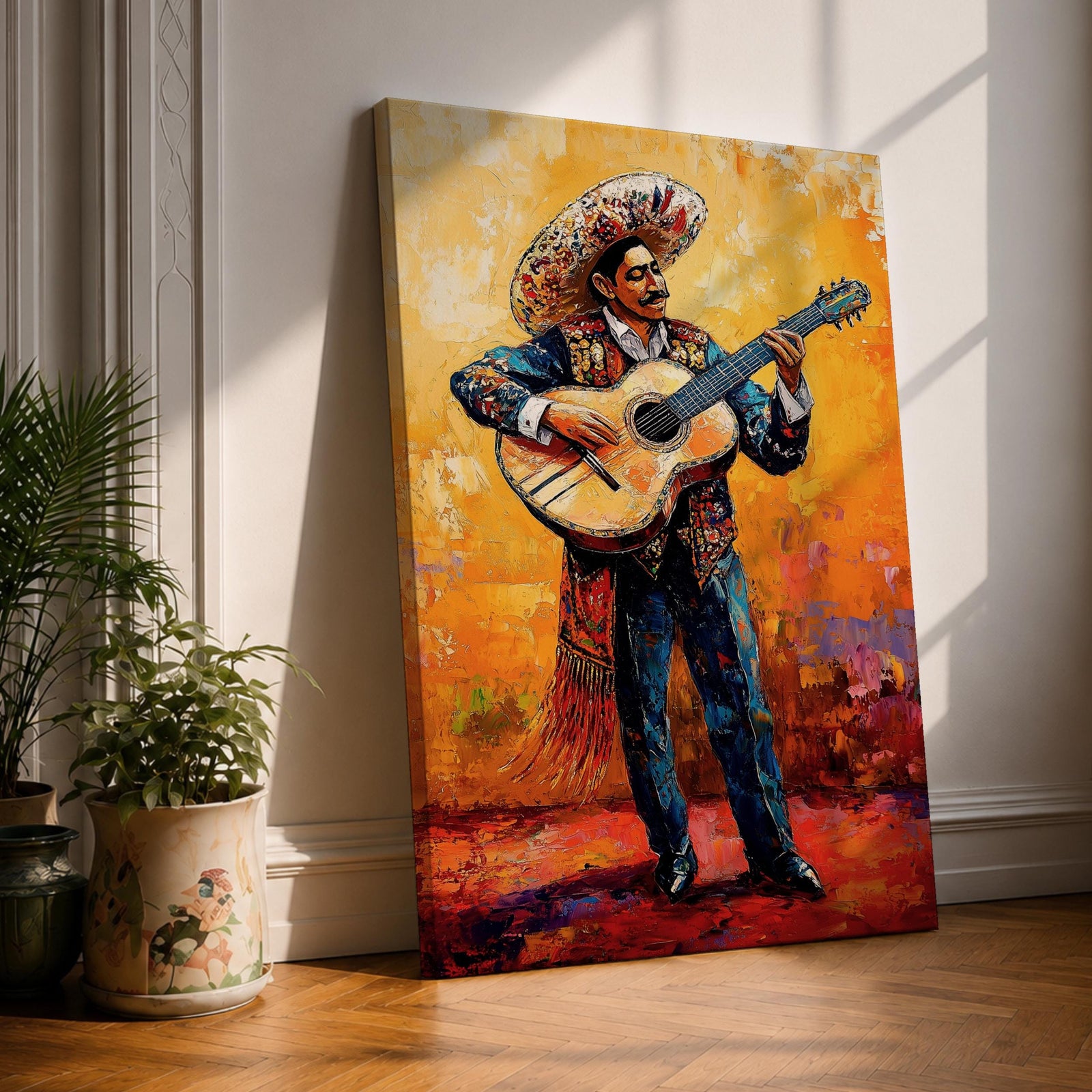 Mariachi Guitarist Mexican Cultural Wall Art Charro Folk Music Gift Living Room Home Decor