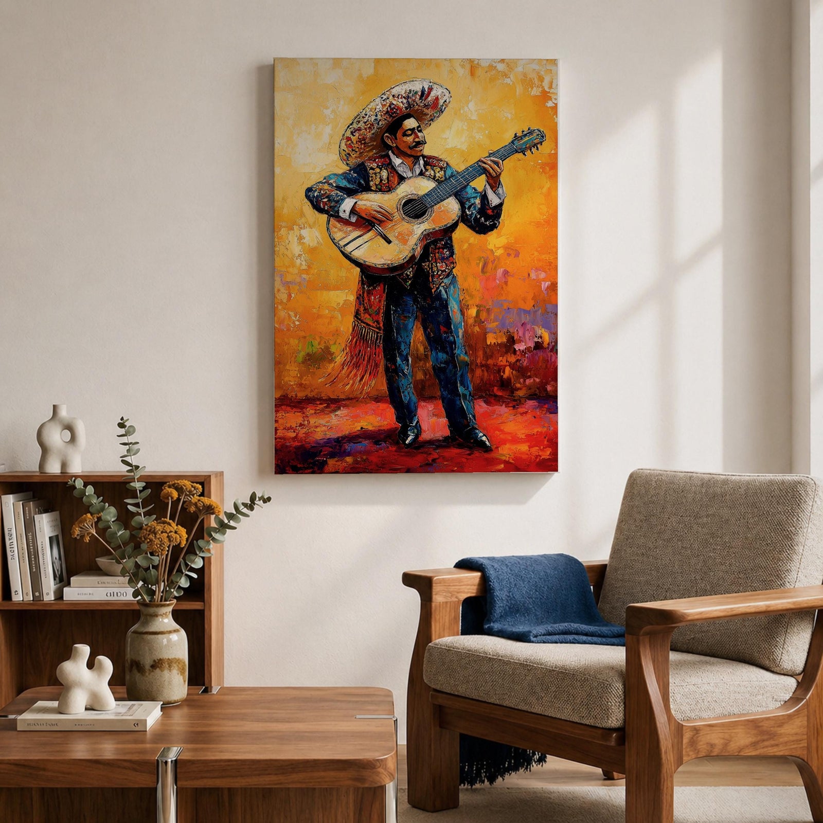 Mariachi Guitarist Mexican Cultural Wall Art Charro Folk Music Gift Living Room Home Decor