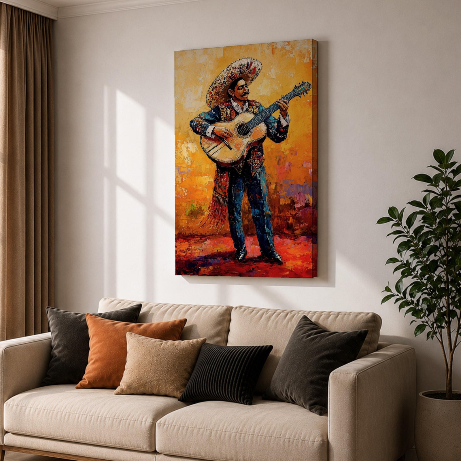 Mariachi Guitarist Mexican Cultural Wall Art Charro Folk Music Gift Living Room Home Decor